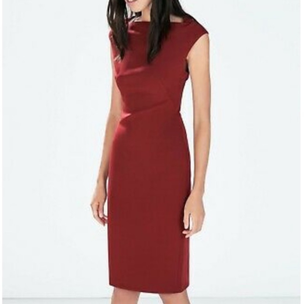 Zara Woman Burgandy Boatneck Tube Dress Sz L